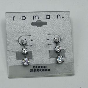 Roman Dangle Drop Earrings Cubic Zirconia Secure Lock Back
